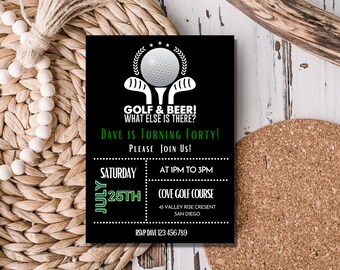 golf birthday invitation, golf birthday invite, golf party invitation, 40th birthday invitations, 40th birthday invitation for men