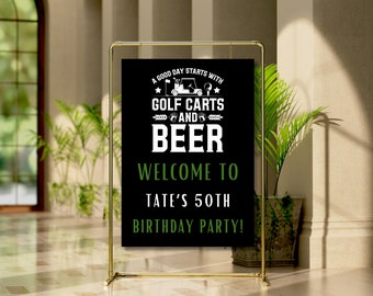 Golf Birthday Welcome Sign, Editable Canva Template