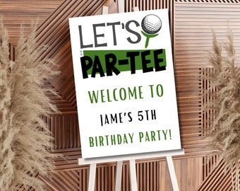 Let’s Partee Golf Birthday Welcome Sign | Editable Template | Golf Party Printable | Instant Download