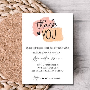 appreciation dinner invitation, appreciation invitation, client appreciation invitation, appreciation party invitation