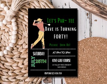 golf birthday invitation, golf birthday invite, golf party invitation, 40th birthday invitations, 40th birthday invitation for men
