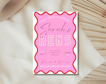 Pink Wavy Hens Party Invitation Template (Digital)