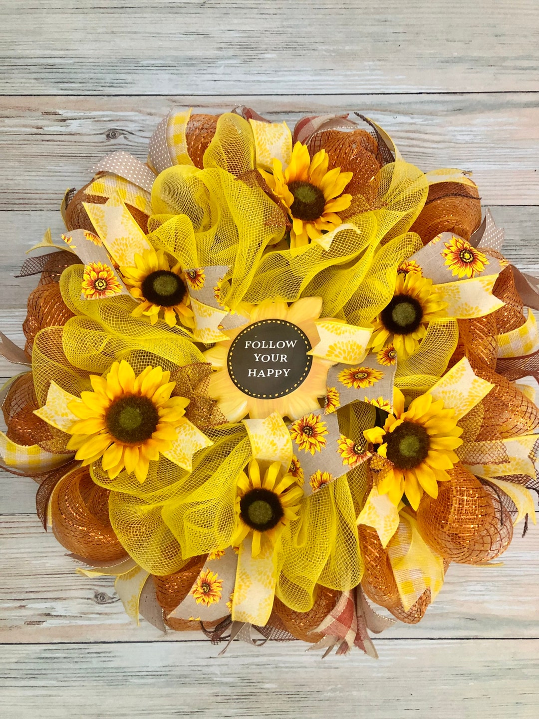 Sunflower Front Door Wreath: Yellow Farmhouse Porch Decor - Etsy
