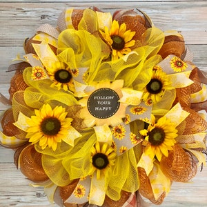 Sunflower Front Door Wreath: Yellow Farmhouse Porch Decor
