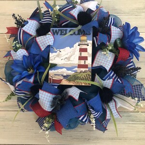 Coastal Wreath for Front Door, Beachside Porch Summer Decor, Nautical Housewarming Gifts