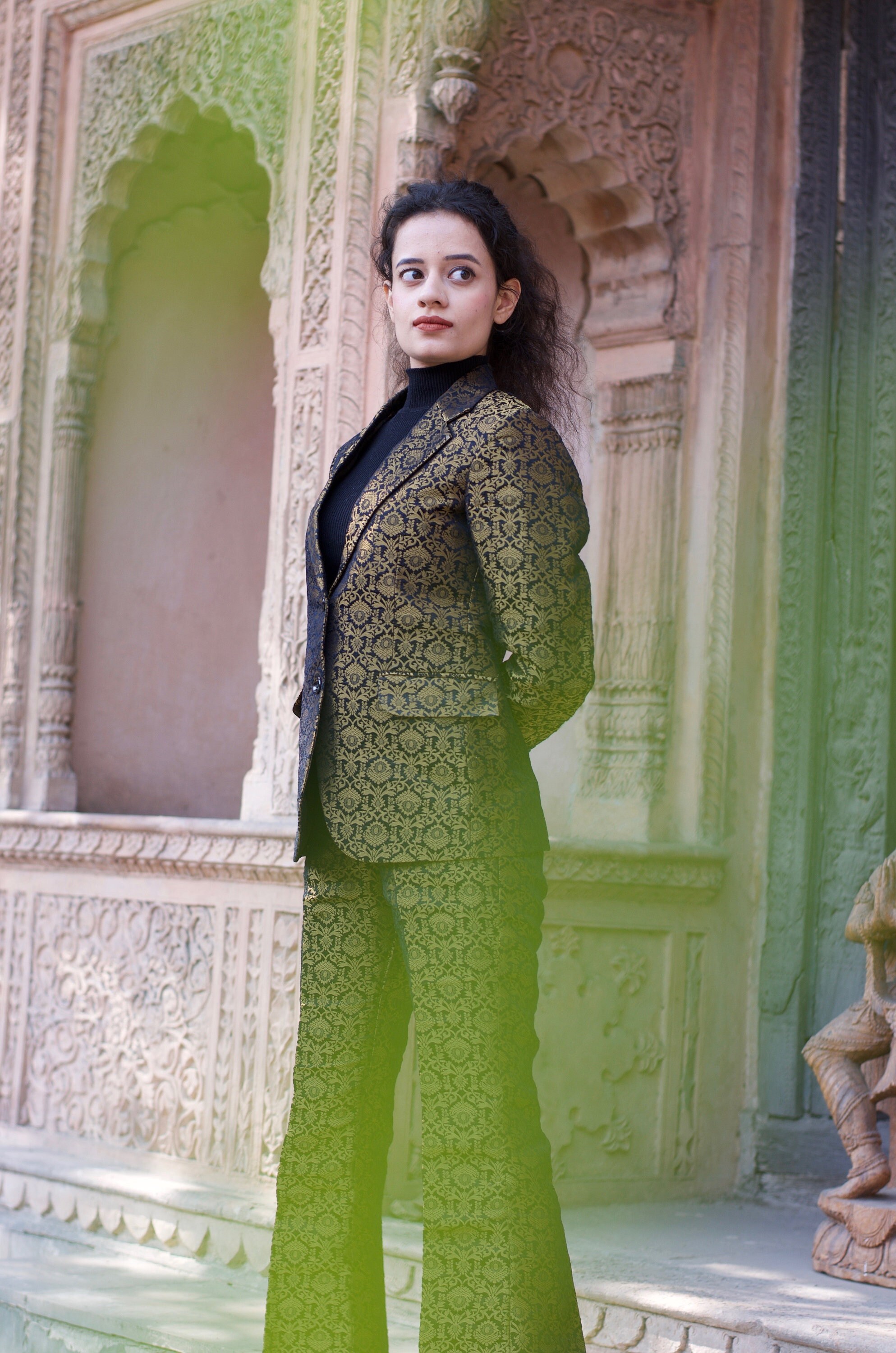 Buy Mehndi Top With Brocade Pants by Designer POOJA KEYUR Online at  Ogaan.com