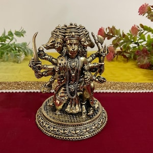 Lord Hanuman, Panchmukhi Brass Statue for Home Mandir Pooja, Hindu God Idol Bajrangbali Murti, Housewarming gift idea