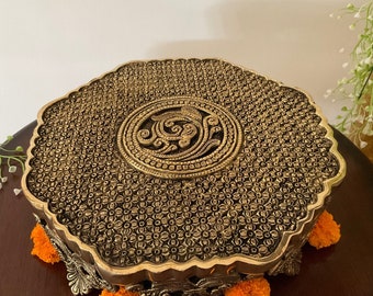 Brass Chowki For Idols, Pooja Chowki Stool, 11 Inches Brass Pooja Chowki for Home Temple, Hindu god Statues chowki, Indian home decor