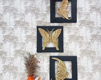 Butterfly Wall Hanging (Set of 3), Brass Plated Living Room Wall Decor, Housewarming Gift Ideas