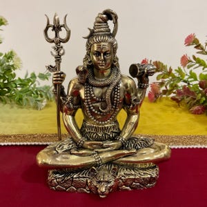 Lord Shiva Brass Statue, Hindu God Mahadev Idol, Shiva With Trident, Shiva Shakti, Rudra Murti Light Weight, Indian Pooja Decor Gift