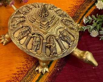 Tortoise With Dashavatar Shri Yantra Brass Idol, Lord Vishnu Avatar, Living room decor, Home Decor Housewarming Gift