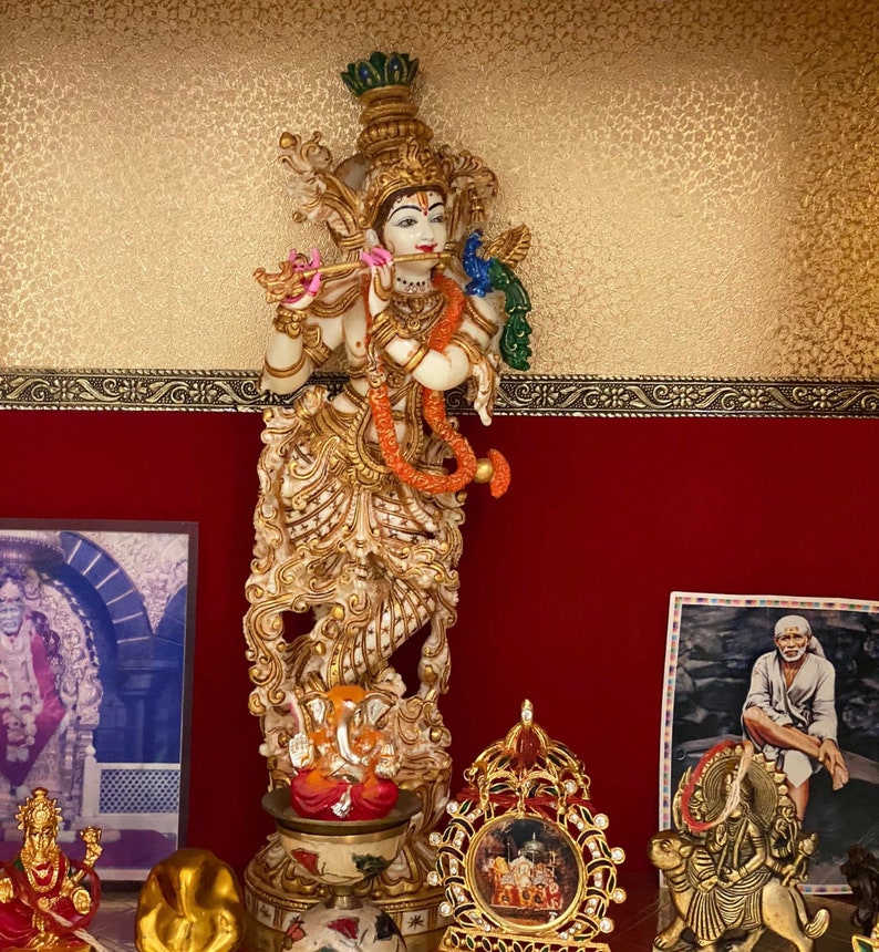 Radha Krishna Statue, Hindu God Home Decor Mandir Murti, 14 Inches
