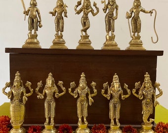 6 Inches Lord Vishnu Dashavtar Brass Idols - Decorative Home Decor- Brass Statue Dasavatharam Set for pooja - housewarming Gift
