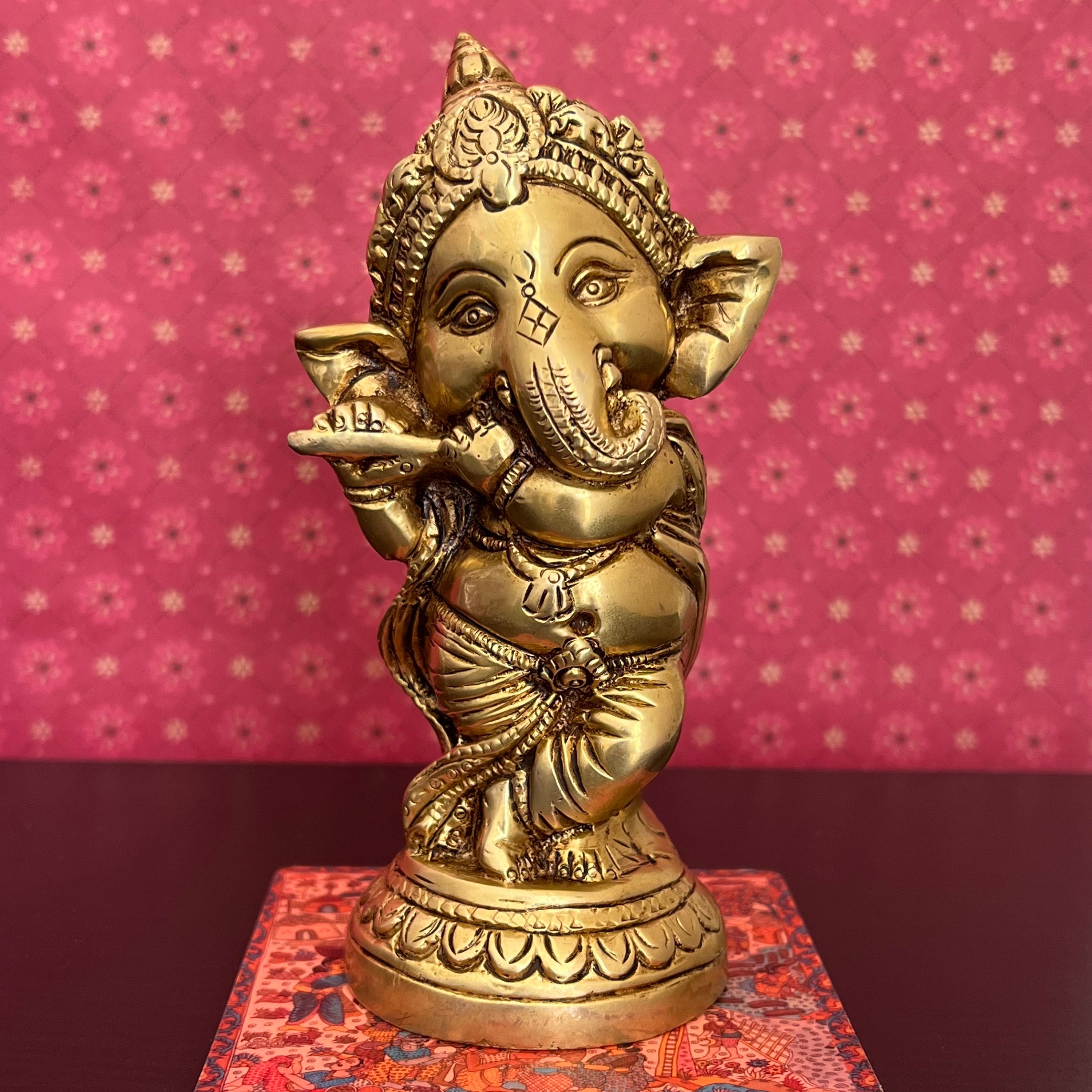 Brass Dancing Ganesha Set 6 Inch Lord Ganesha Statue 