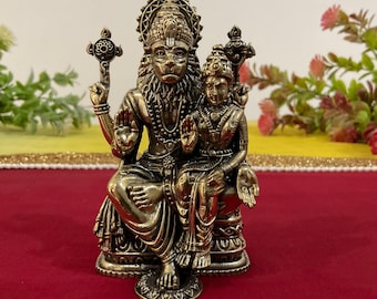 Narsimha Lakshmi Brass Idol, Statue Vishnu Avatar Home Pooja Decor, Laxminarayan Indian God, Light weight Brass Murti