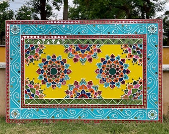 Lippan Art Wall Decor, Flower Rangoli Lippan Wall Hanging - Clay Mirror Wall Decor, Wall Hanging for living room, Indian Wall Art