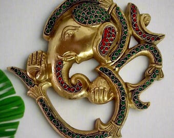 Ganesha Wall Art, Brass Om Ganesha Wall Hanging,  Indian Wall Decor, Housewarming Gift Idea