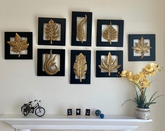 Leaf Wall Hanging (Set of 8), Brass Plated Entrance Wall Decor, Housewarming Gift Idea
