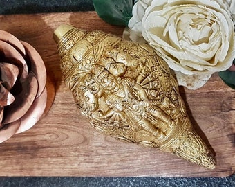 Lord Hanuman Brass Conch Shank 9 Inch, Pooja Essential Home Decor, Brass Shankh for Home Temple Altar Decor, Housewarming Gift