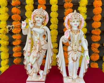 Radha Krishna Statue, 14 inches Radha Krishna Marble Dust Resin Idol - Hindu God Statue Home Decor, Temple Mandir Murti, Gift ideas