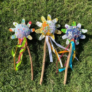 Flower wands, one of a kind made from vintage style fabric flower with eucalyptus handle for dress ups and pretend play image 1