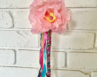 Flower wand with rhinestone eucalyptus handle for dress ups, costumes and pretend play