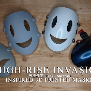 High-Rise Invasion Inspired 3D Printed Cosplay Masks and kit- Sniper Mask - Smile Mask - Faceless Mask - Frown / Sad Mask