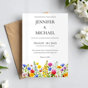 Hochzeitseinladung digital Blumenwiese Aquarell editierbar personalisiert Sommer Gartenhochzeit A6 Vorlage digitaler Download