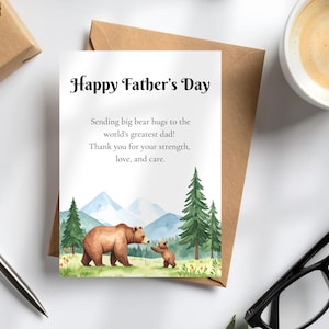 Digitale Vatertagskarte Bärenmotiv Aquarell personalisierbar PDF A6 Geschenk für Papa zum Ausdrucken Wald Natur Illustration Vatertag