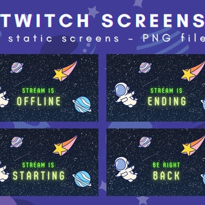 4 Outer Space Twitch Stream Screens, Cute Space Theme Twitch Backgrounds - Offline/Stream Starting/Stream Ending/Be Right Back Twitch Banner