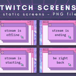 4 Retro Computer Screen Pink Twitch Backgrounds, Aesthetic Twitch Backgrounds Offline/Stream Starting/Stream Ending/Be Right Back Banner