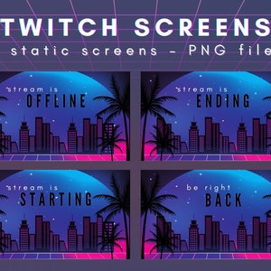 4 Futuristic Twitch Stream Screens, Sci-Fi City Theme Twitch Backgrounds - Offline/Stream Starting/Stream Ending/Be Right Back Twitch Banner