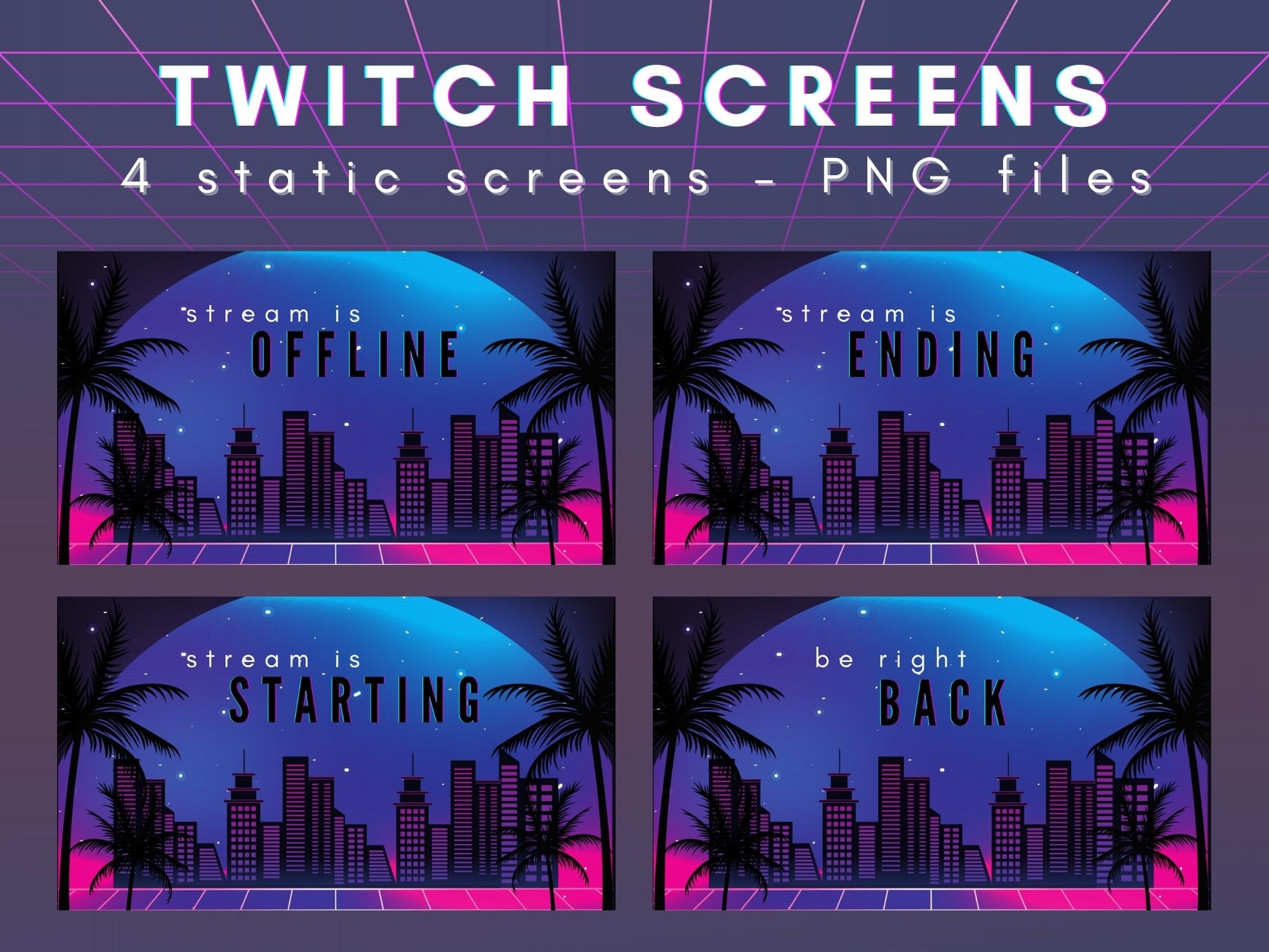 4 Futuristic Twitch Stream Screens, Scifi City Theme Twitch