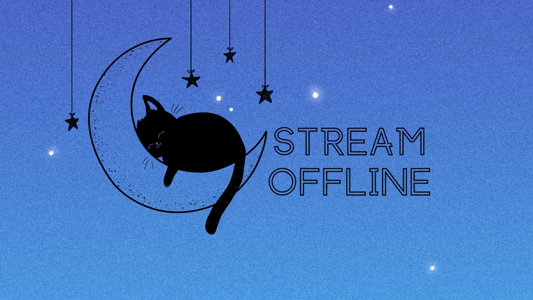 Twitch Offline Screen Black Cat Night Sky, Stream is Offline, Cute
