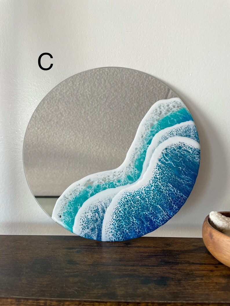Resin Ocean Mirror Made in Hawaii Round Tropical Blue Etsy