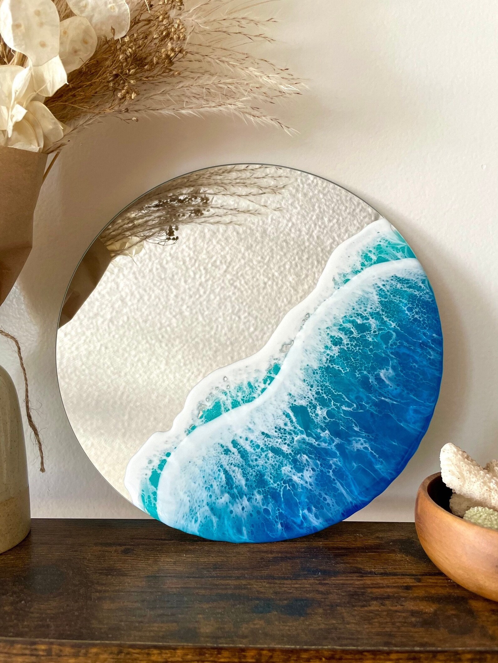 Resin Ocean Mirror Made in Hawaii Round Tropical Blue Etsy
