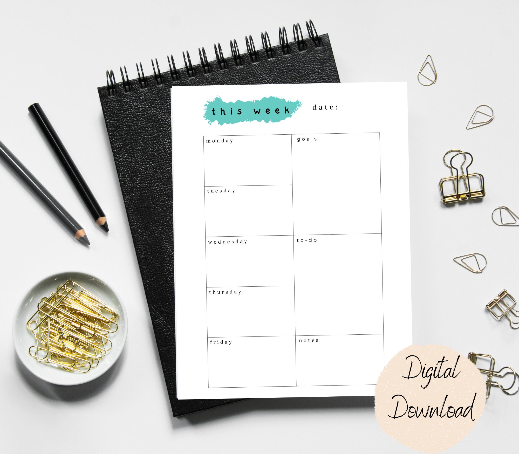 Weekly Planner Calendar One Page Digital Print | Teacher Calendar ...