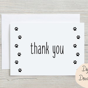 Carte de remerciement imprimable, Pet Sitter, Promeneur de chien, Empreinte de patte, A2, A7, Merci numérique, Dresseur de chiens, Vétérinaire, Carte imprimable, Cat Sitter