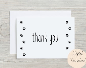 Printable Thank You Card, Pet Sitter, Dog Walker, Paw Print, A2, A7, Digital Thank You, Dog Trainer, Veterinarian,Printable Card, Cat Sitter