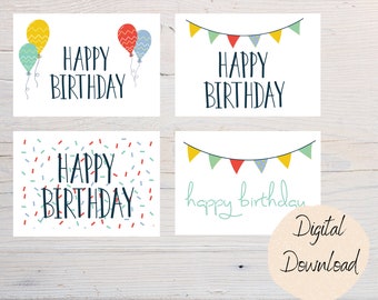 Pacote de cartões de aniversário para impressão, cartão de feliz aniversário, A2, A7, cartão de aniversário digital, cartão infantil, cartão para impressão, presente de aniversário, pacote de cartões