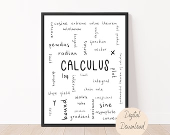 Calculus Poster Digital Printable | Math Classroom Printable | Calculus Math Teacher |Student |Office| Math Decor| STEM | Calculus Terms