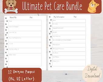 Printable Pet Sitter Planner Pack | Pet Planner Dog Cat | Pet Information | Pet Notes | PDF Instructions Contact Routine| Pet Info| Pet Care