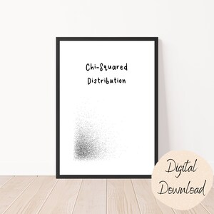 Puede incluir: Un póster imprimible en blanco y negro con el texto "Chi-Squared Distribution" y una representación visual de una distribución chi-cuadrada.