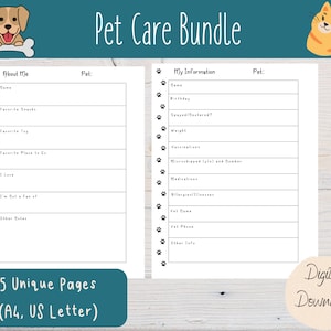 Printable Pet Sitter Planner Pack | Pet Planner Dog Cat | Pet Information | Pet Notes | PDF Instructions Contact Routine| Pet Info| Pet Care