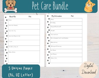 Printable Pet Sitter Planner Pack | Pet Planner Dog Cat | Pet Information | Pet Notes | PDF Instructions Contact Routine| Pet Info| Pet Care