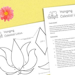 Hanging Celestial Lotus INSTANT Digital Download Printable Stained Glass Template Stained Glass Lotus Flower