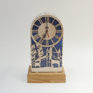 Kaminuhr, Dekorative Holzuhr, Stille Uhr, Nicht Ticking Uhr, Tabletop Uhr, London City Mantel Uhr, Laser - Cut London Uhr