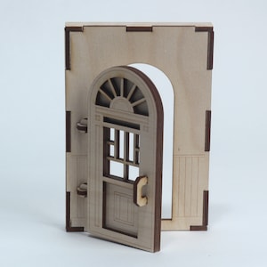 Porta in legno 3D tagliata al laser, kit porta fata apribile, porta in legno, porta in legno in miniatura