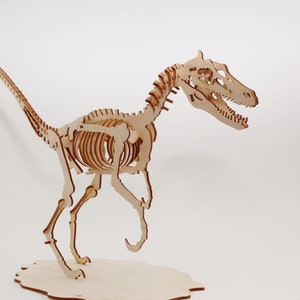 3D Laser - Cut Velociraptor Wood Puzzle, Velociraptor 3D Dinosaur Puzzle, Dinosaur Construction Kit, 3D Wooden Puzzle