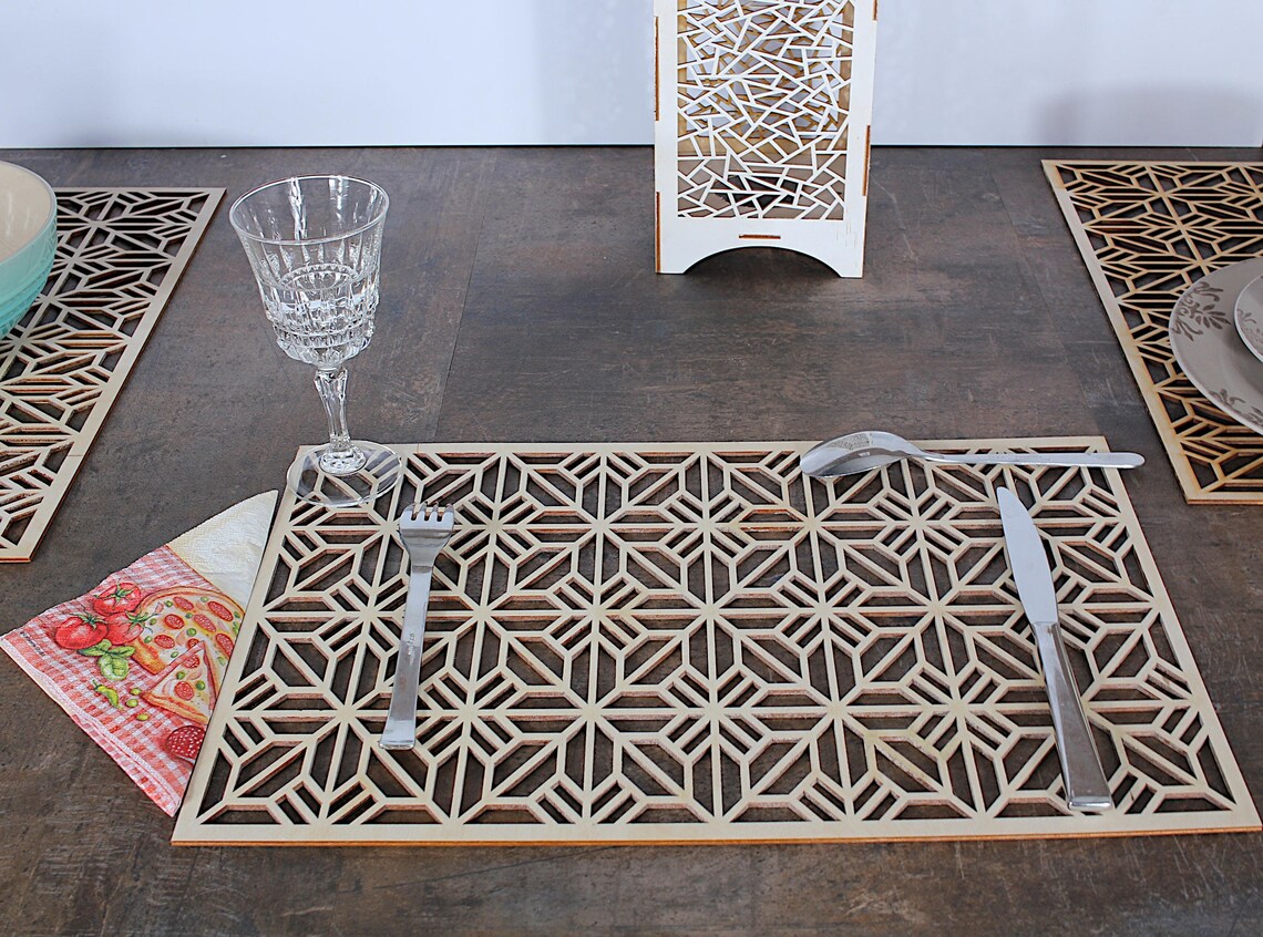 Large Rectangular Place Mat, Wooden Place Mats, Laser Cut Geometric